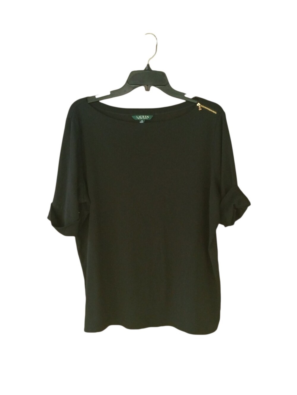 Lauren Ralph Lauren Black Boat Neck Cotton Tee Shirt Size 2X